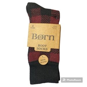 Born Socks Mens Boot Wool Blend Black Burgundy 2 Pairs Shoe Size 6-12 Cu…
